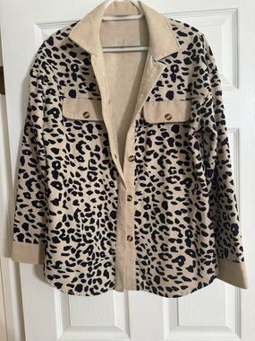 Leopard Print Button-Front Shacket in Beige